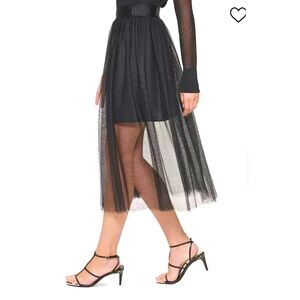 DKNY Logo Waistband Pull-On Tulle Midi Skirt